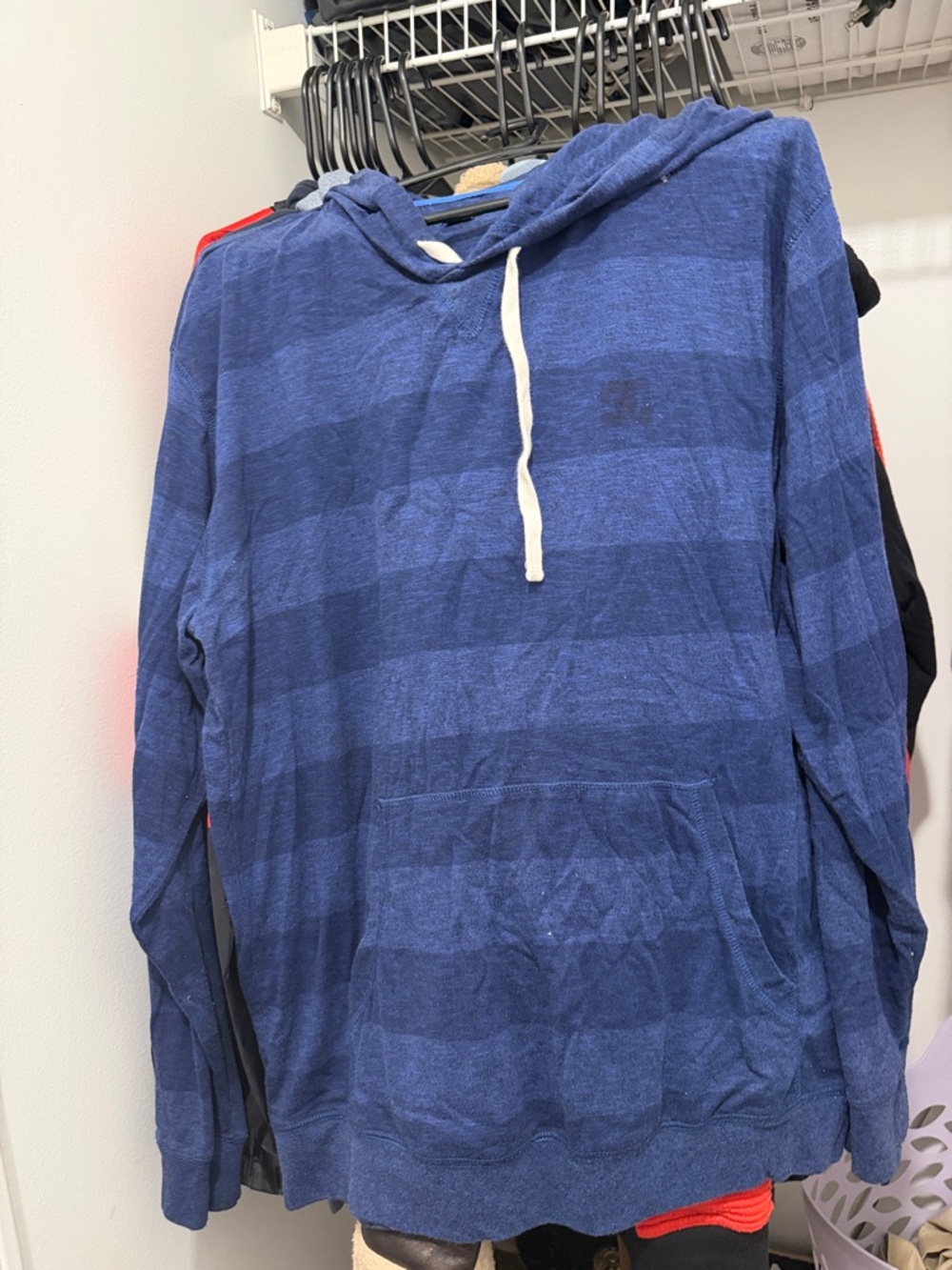 DC Men's Blue Striped Hooded Pullover Sweatshirt